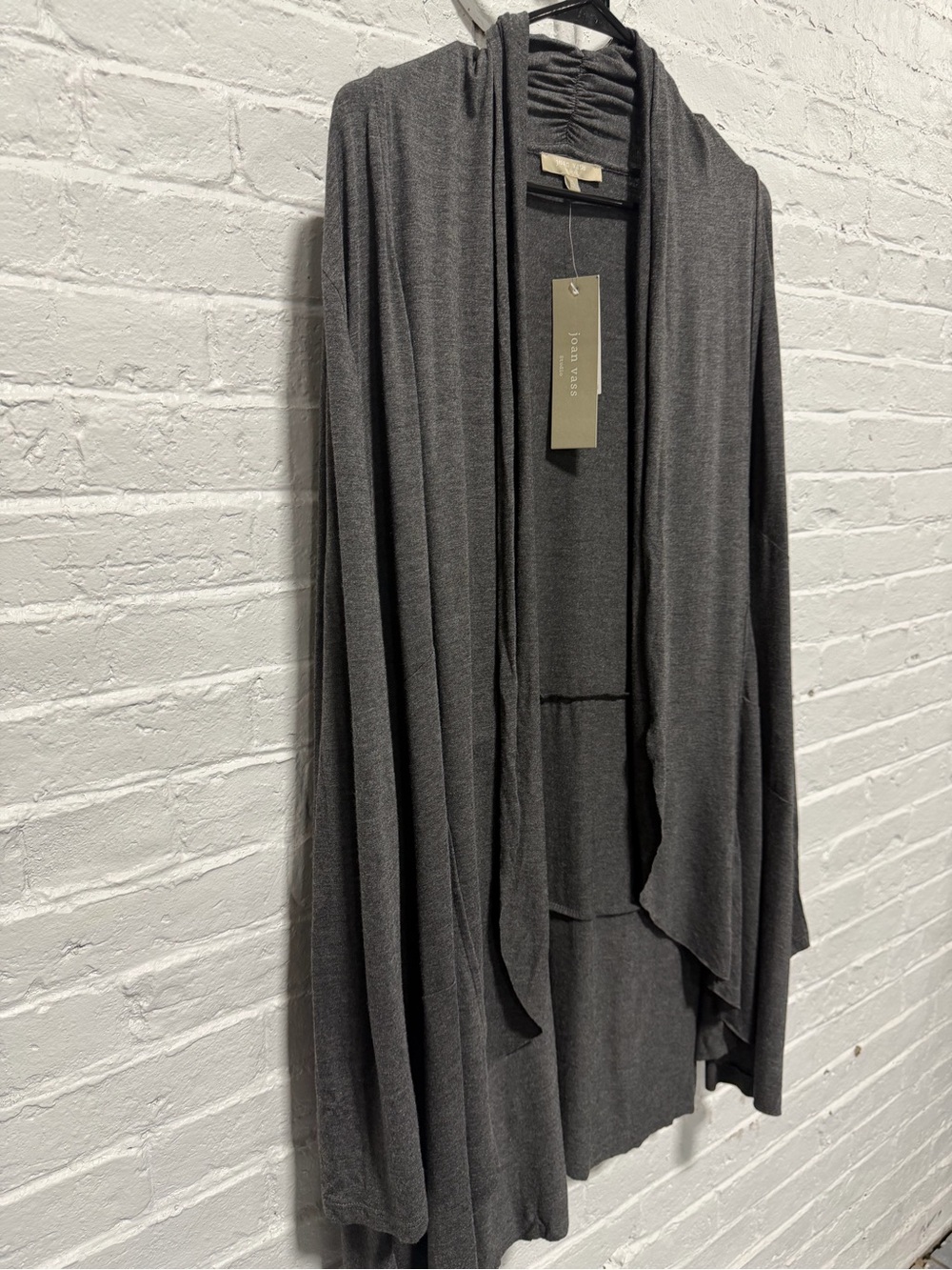 Joan Vass Charcoal Draped Open-Front Cardigan